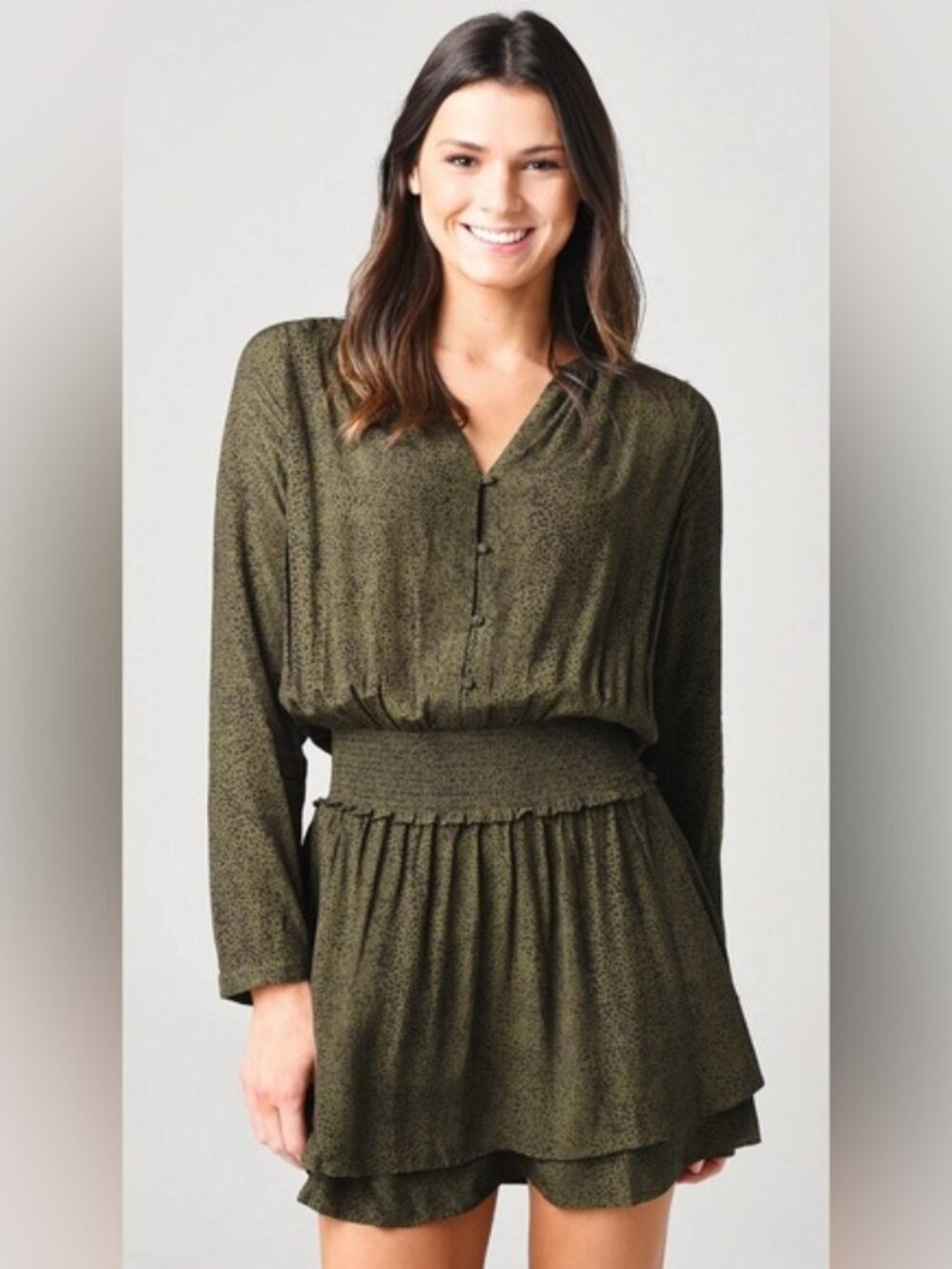 Rails Women's Jasmine Mini Dress Size M in Olive Speckled Print.